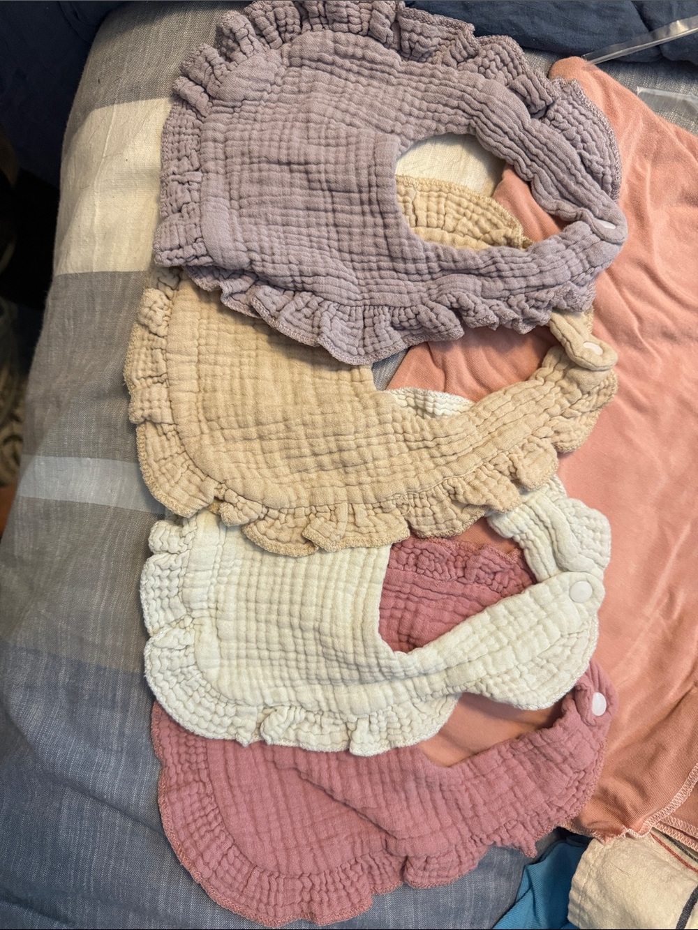 Soft Ruffled Muslin Baby Bib - Pink, Cream, Beige, Lavender 115